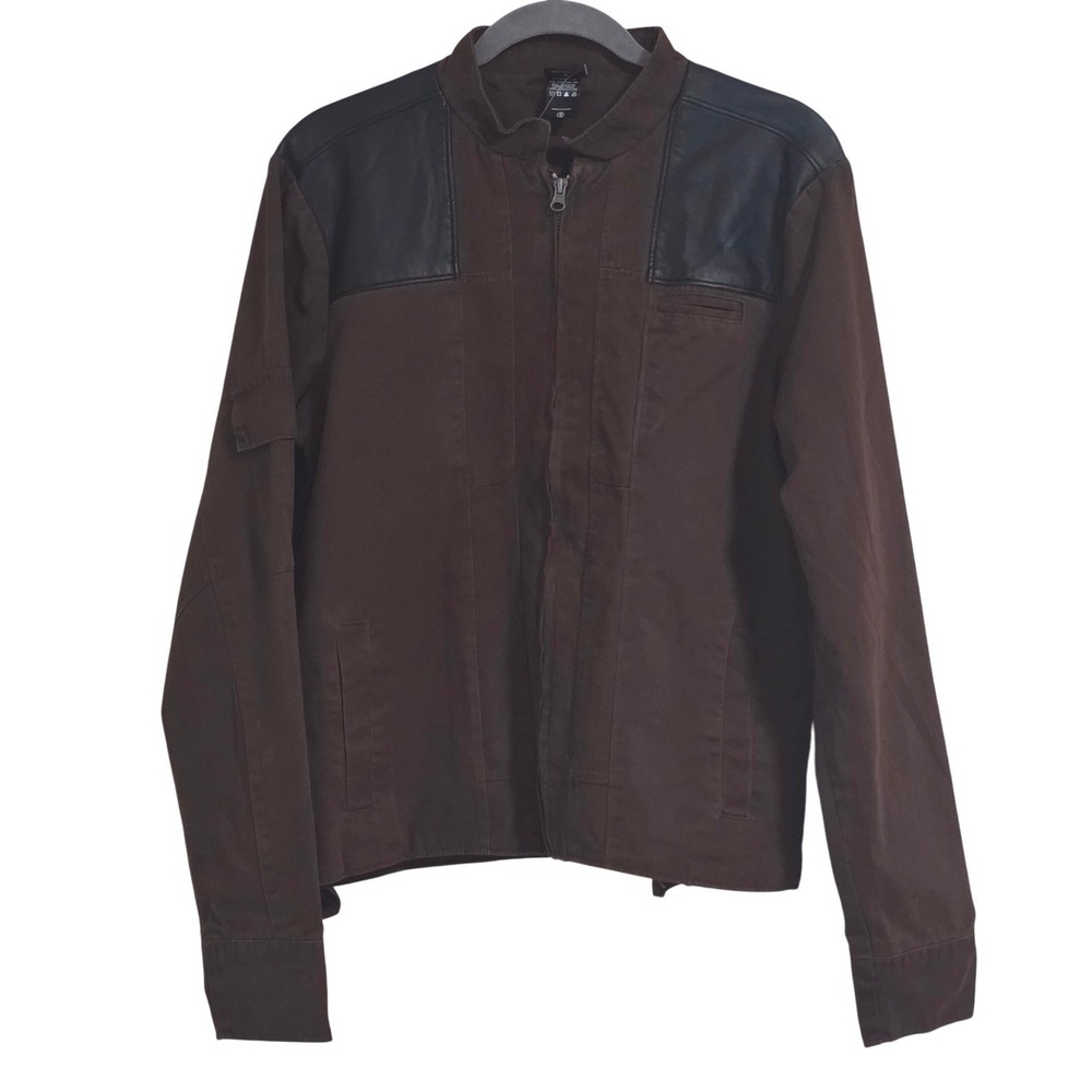 Star Wars Our Universe Han Solo Jacket Mens Small Brown Faux Leather Trim Zip Up